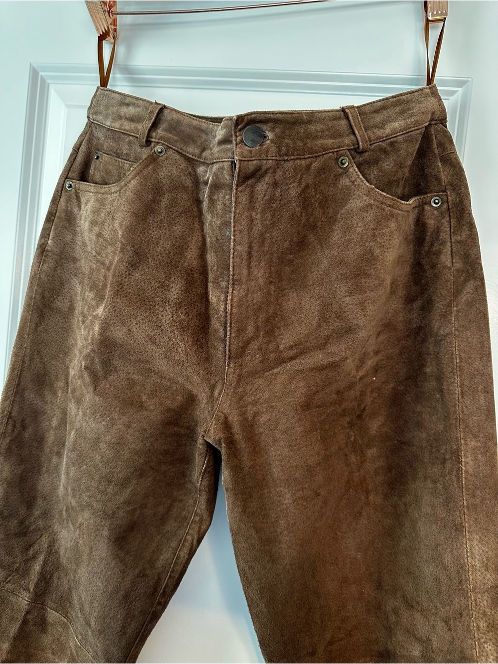 Vintage Bagatelle 100% Leather Suede Pants Brown High Rise Western Boho